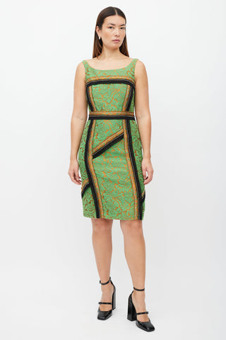 Prada SS 2015 Green & Orange Damask Dress