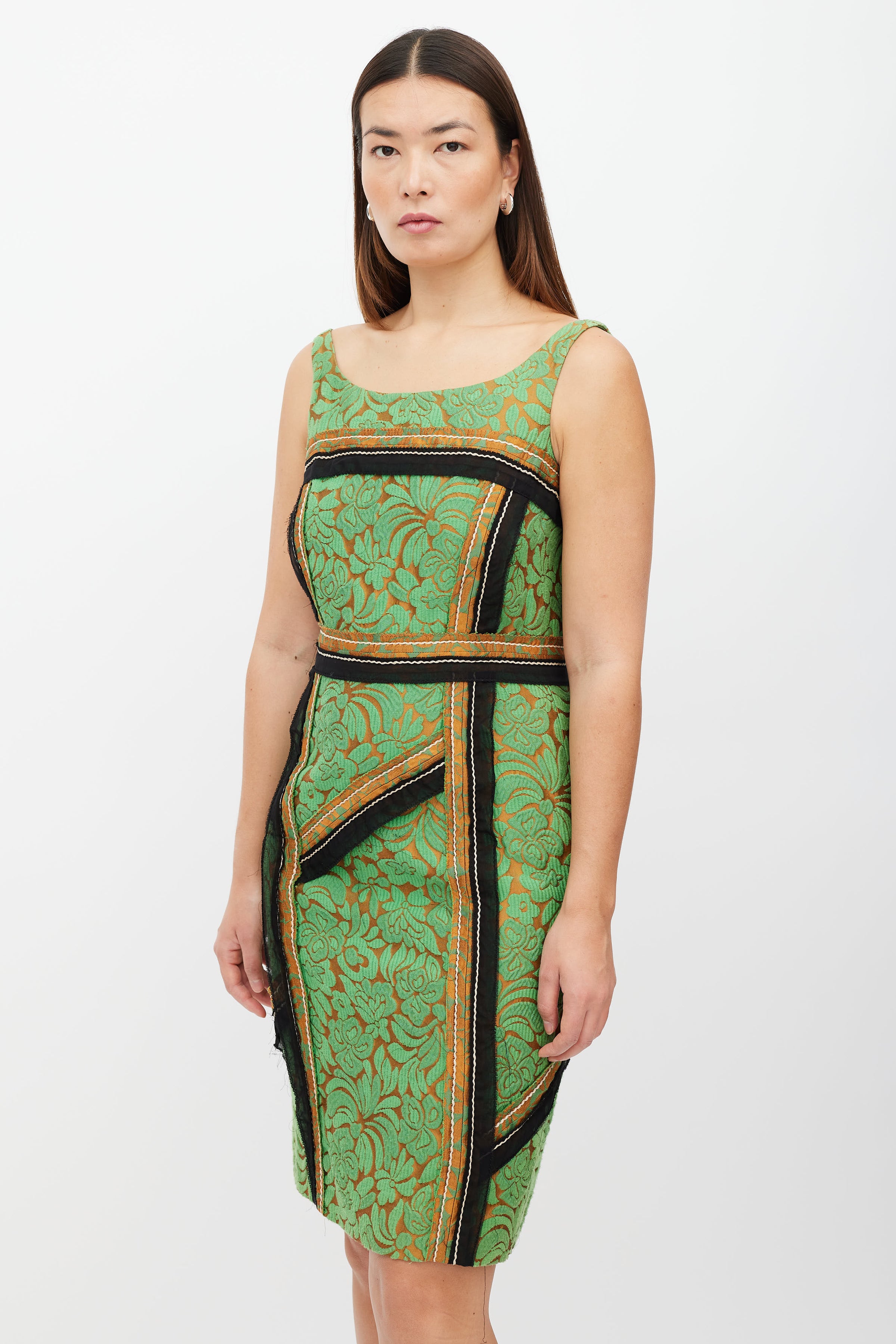 Prada // SS 2015 Green & Orange Damask Dress VSP Consignment Prada // SS 2015 Green & Orange Damask Dress VSP Consignment