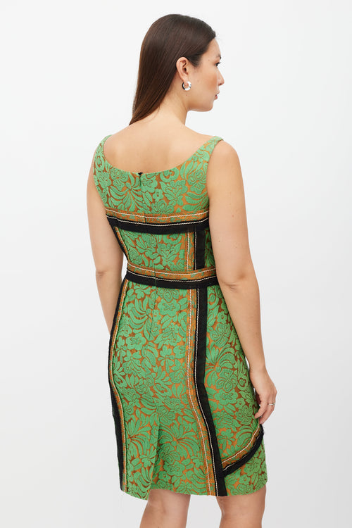 Prada SS 2015 Green & Orange Damask Dress