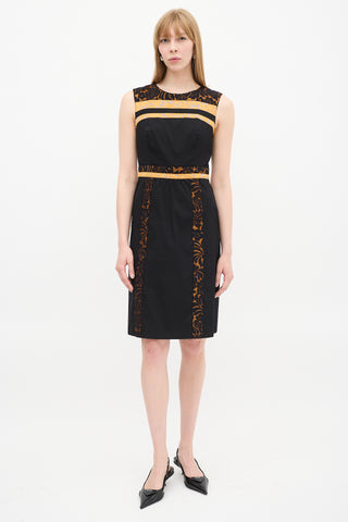 Prada SS 2015 Black & Orange Floral Brocade Trim Dress