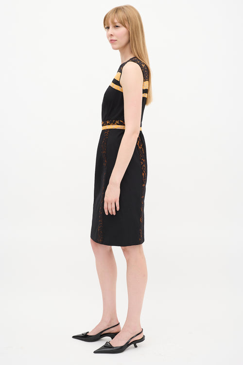 Prada SS 2015 Black & Orange Floral Brocade Trim Dress