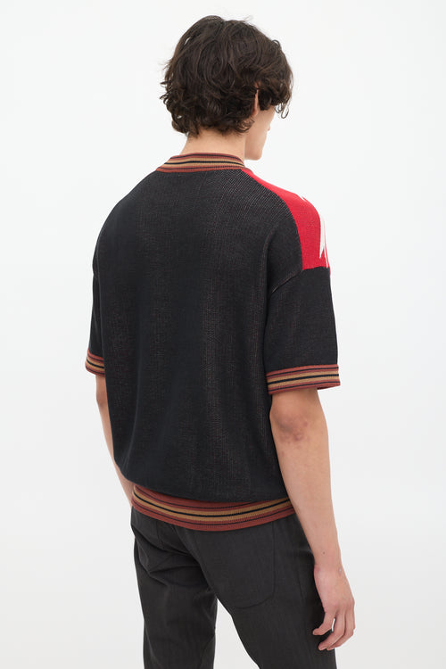 Prada SS 2014 Red & Multicolour Jacquard Short Sleeve Sweater