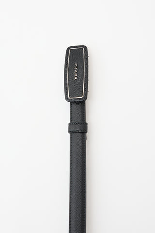Prada Saffiano Leather Logo Plate Belt
