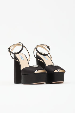 Prada Satin Logo Platform Sandal