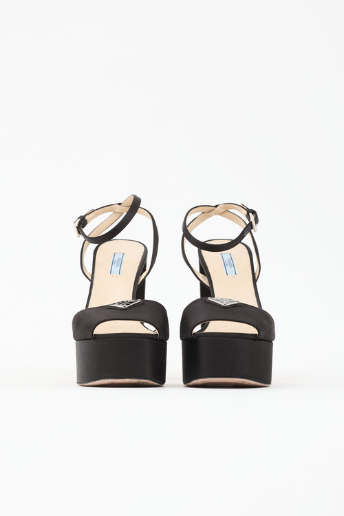 Prada Satin Logo Platform Sandal