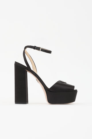 Prada Satin Logo Platform Sandal