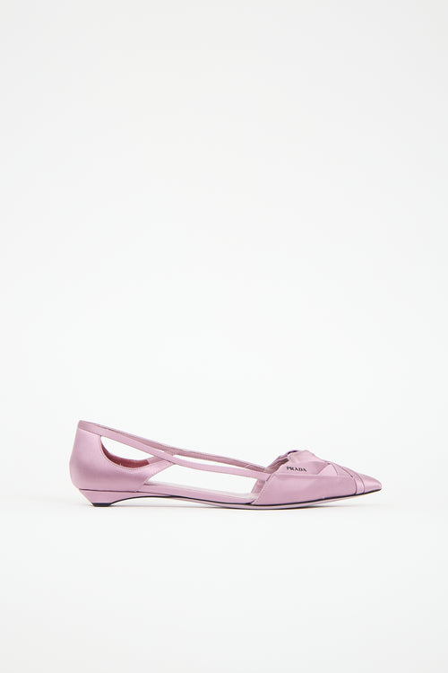 Prada Satin Pleated Cutout Ballet Flat