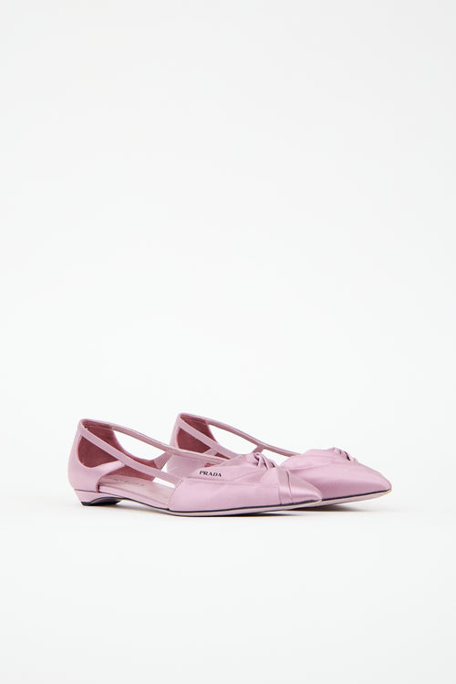 Prada Satin Pleated Cutout Ballet Flat