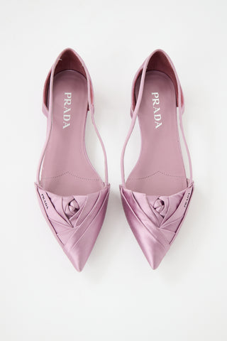 Prada Satin Pleated Cutout Ballet Flat