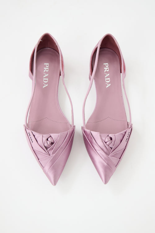Prada Satin Pleated Cutout Ballet Flat