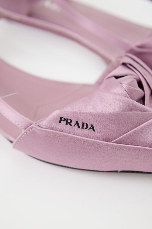 Prada Satin Pleated Cutout Ballet Flat