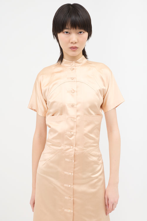 prada beige dress Prada Women's Embroidered Checked Poplin Dress - Beige Khaki