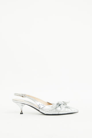 Prada Silver Metallic Knotted Slingback Pump