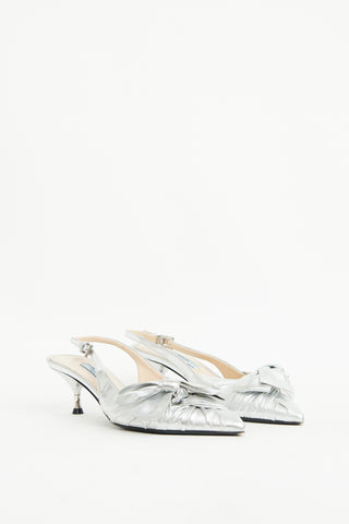 Prada Silver Metallic Knotted Slingback Pump