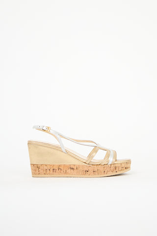 Prada Metallic Leather Wedge Sandal