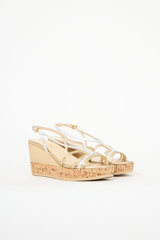 Prada Metallic Leather Wedge Sandal