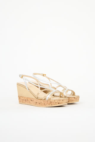 Prada Metallic Leather Wedge Sandal