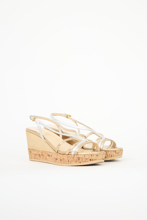 Prada Metallic Leather Wedge Sandal