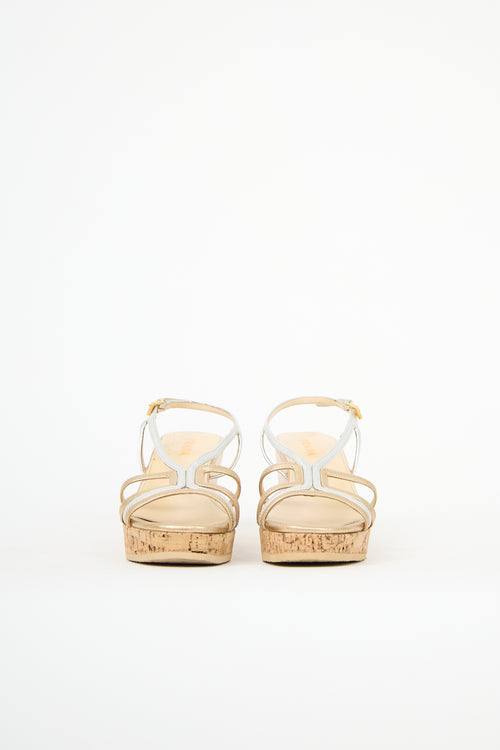 Prada Metallic Leather Wedge Sandal