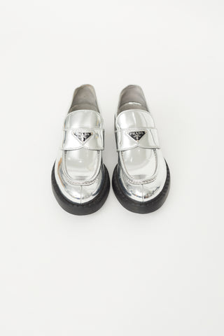 Silver Patent Leather Logo Loafer