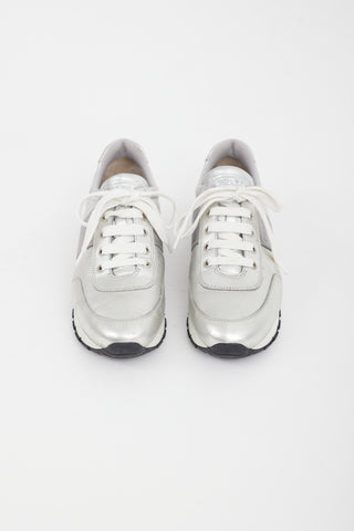 Prada Silver Leather Sneaker