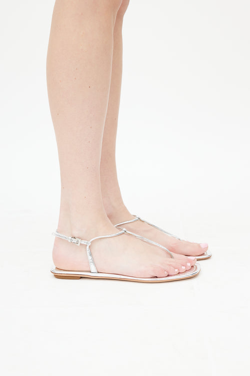 Prada Silver Leather T-Strap Sandal