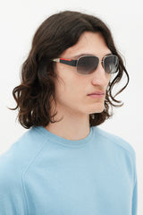 Prada Silver & Multicolour SPS56H Aviator Sunglasses