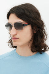 Prada Silver & Multicolour SPS56H Aviator Sunglasses