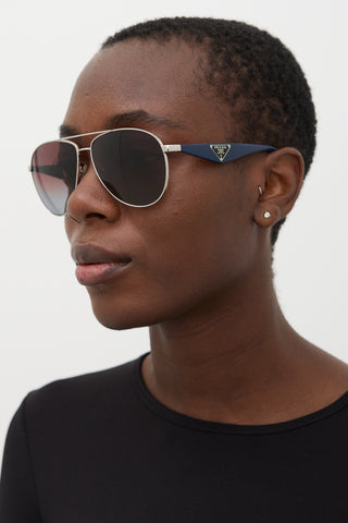 Prada Silver & Navy SPR53Q Aviator Sunglasses
