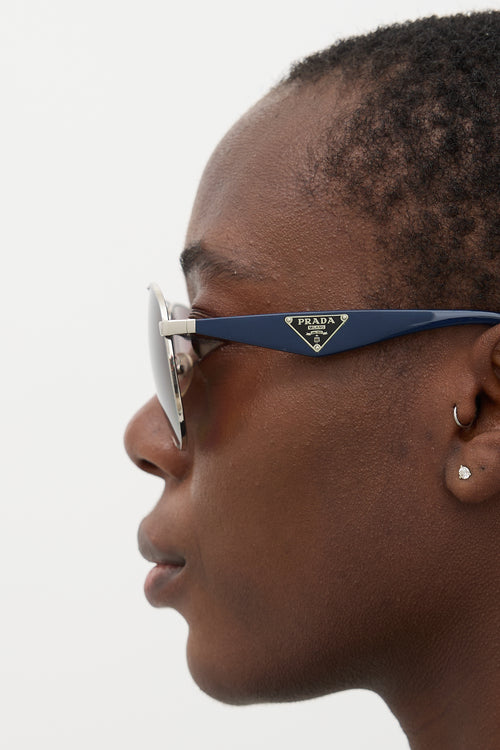 Prada Silver & Navy SPR53Q Aviator Sunglasses