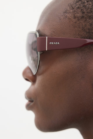 Prada Silver & Burgundy SPR620 Shield Sunglasses