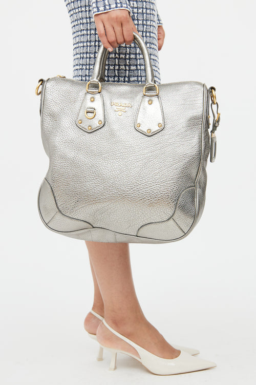 Prada Silver Metallic Vitello Daino Tote