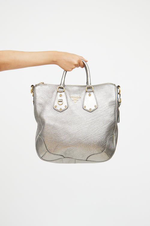 Prada Silver Metallic Vitello Daino Tote