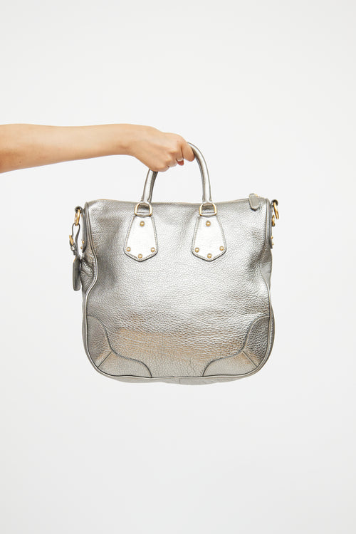 Prada Silver Metallic Vitello Daino Tote