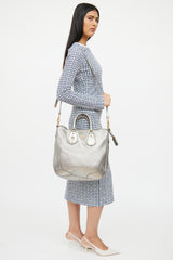 Prada Silver Metallic Vitello Daino Tote