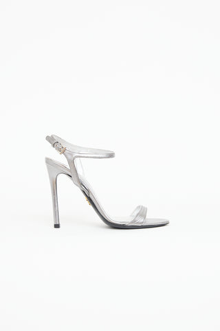 Prada Silver Nappa Strappy High Heel Sandal