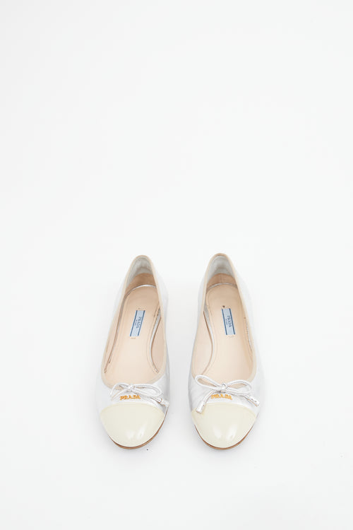 Prada Silver & Cream Cap Toe Ballet Flat