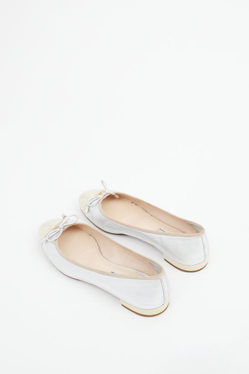 Prada Silver & Cream Cap Toe Ballet Flat