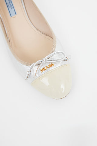 Prada Silver & Cream Cap Toe Ballet Flat