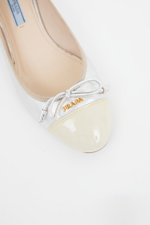 Prada Silver & Cream Cap Toe Ballet Flat