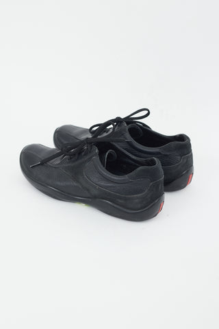 Prada Sport Black Leather & Suede Lace Up Sneaker