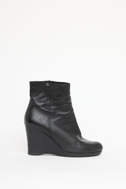 Prada Sport Black Leather Wedge Ankle Boot