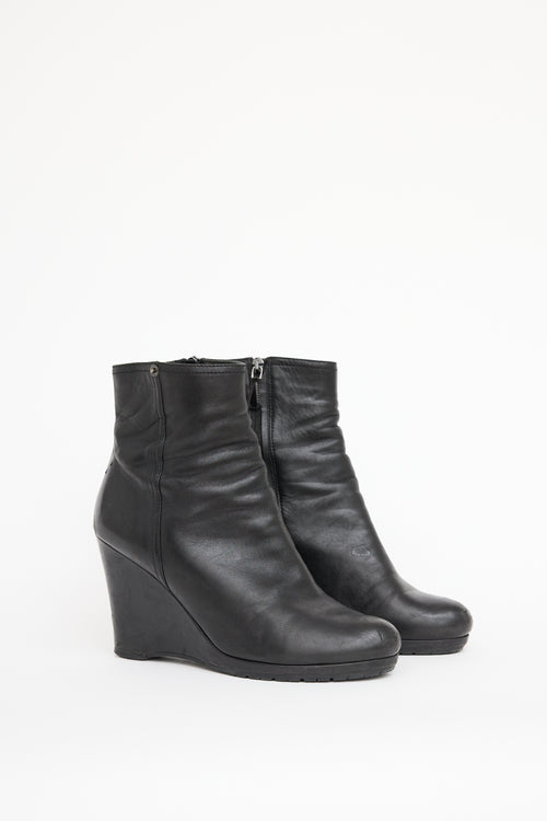 Prada Sport Black Leather Wedge Ankle Boot