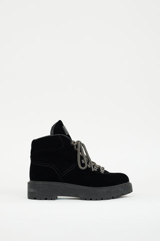 Prada Sport Black Velvet Lace Up Boot