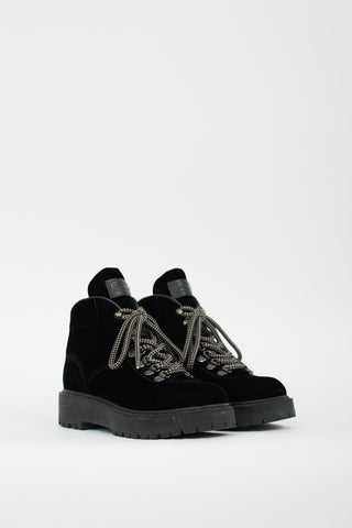 Prada Sport Black Velvet Lace Up Boot