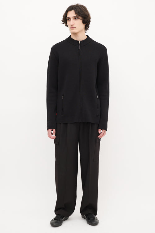 Prada Sport Black Wool Knit Zip Sweater