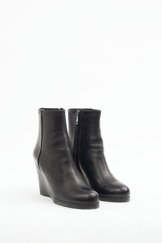 Prada Black Leather Wedge Boot