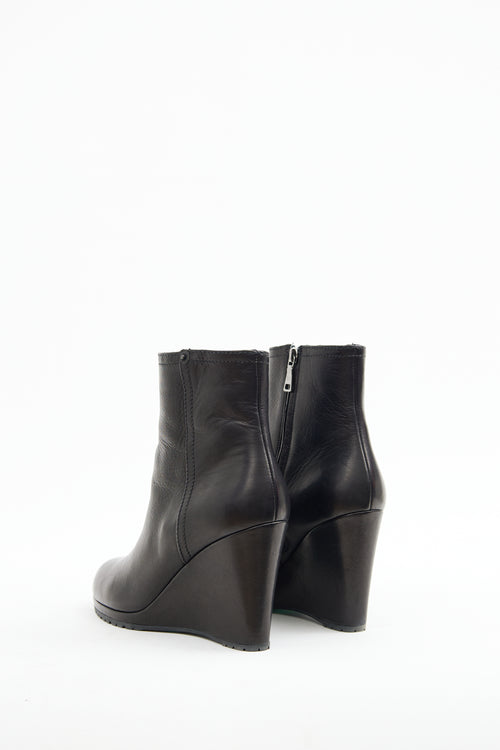 Prada Black Leather Wedge Boot