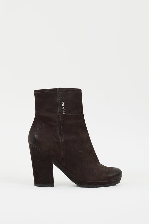 Prada Sport Brown Suede Platform Heeled Boot