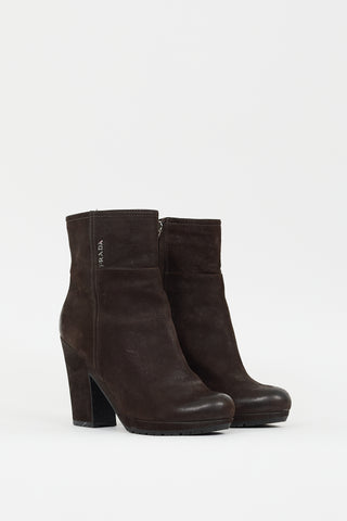 Prada Sport Brown Suede Platform Heeled Boot